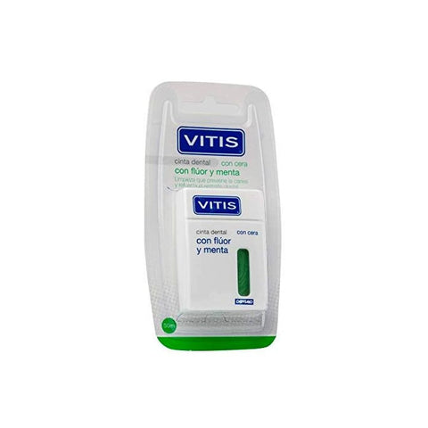 Jag Couture London - New York Vitis Fluor and Mint Dental Tape, 50m, showing the flexible, mint-flavored dental tape in packaging.