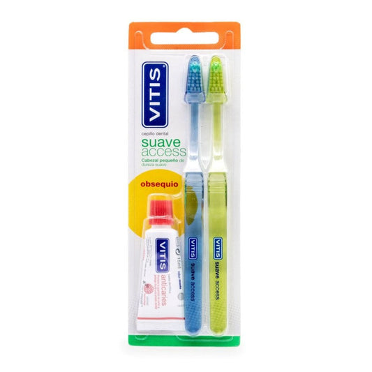 Vitis Suave Access 2 Brushes + Vitis Anticaries Toothpaste 15ml Set 3 Pieces Jag Couture London - New York