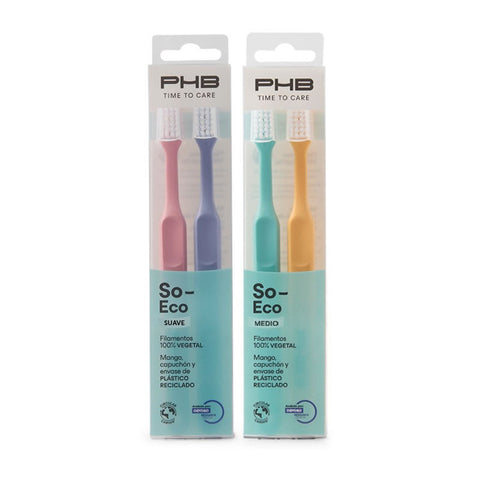 Jag Couture London medium toothbrushes from PHB Time To Care, shown as two clean, ergonomic toothbrushes with blue handles.