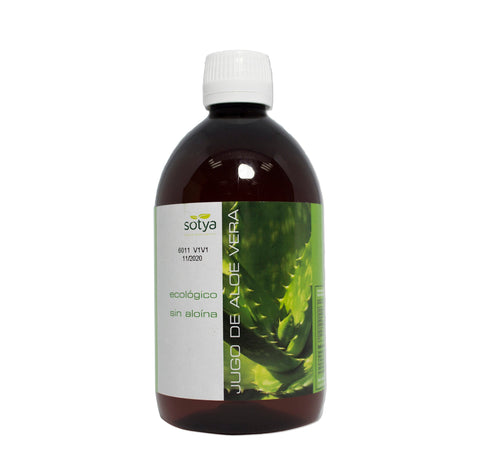 Sotya Jugo Aloe Vera 500ml bottle by Jag Couture London - New York, showing the clear aloe vera juice in a transparent container.