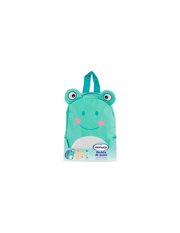 Three green frog-shaped Est Nenuco backpacks by Jag Couture London - New York, featuring playful design and adjustable straps.