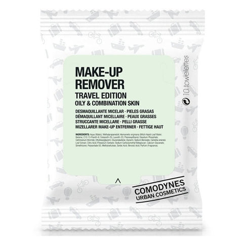 Pack of 20 Comodynes oil-control makeup remover wipes by Jag Couture London for oily skin, ideal for cleansing and refreshing.