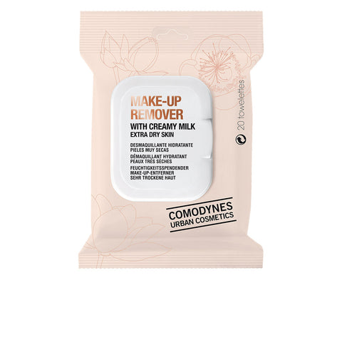 Jag Couture London New York Comodynes Make-Up Remover Wipes for dry skin, 20 soft, disposable wipes for gentle cleansing.