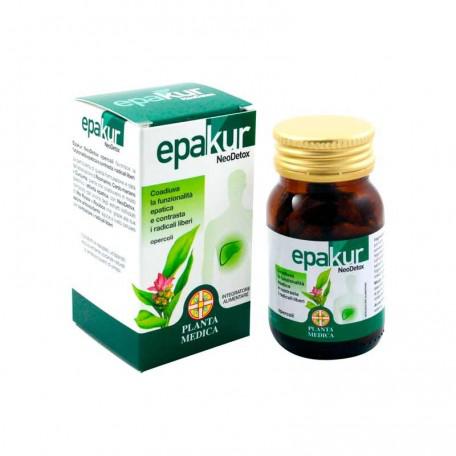 Planta Medica Epakur Neodetox 50 capsules in a white bottle with green label, designed for detox and health support.