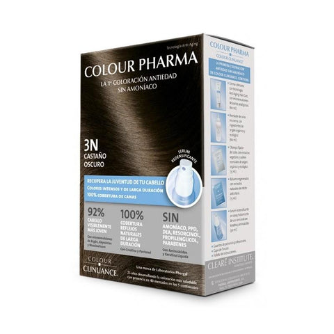 Jag Couture London Colour Pharma Colour Clinuance N3 Castaño Oscuro hair dye in a tube, with packaging showing dark brown shade.