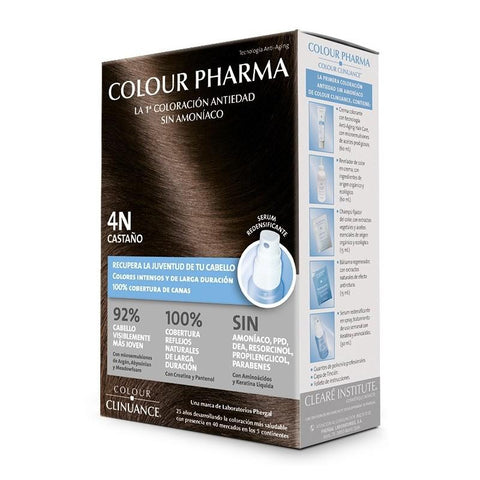 Jag Couture London Clinuance Colour Pharma 4N Chestnut hair color in a clear bottle showing the product label and color shade.