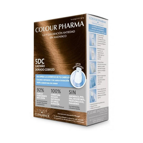 Jag Couture London Colour Pharma Colour Clinuance DC5 Castaño Dorado hair dye in a box with color swatch