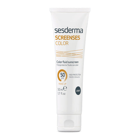 Sesderma Screenses Color Fluid SPF 50 Light in 50ml bottle, a lightweight facial sunscreen with tinted color for protection and skin tone.