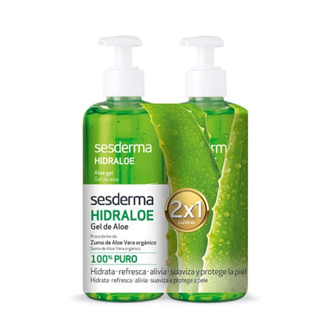Jag Couture London Aloe Gel by Sesderma Hidraloe, two 250ml bottles of soothing aloe vera gel for skin hydration.