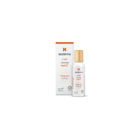 Sesderma C-Vit Mist Boost Iluminador spray bottle, 100ml, with bright orange packaging and spray nozzle.