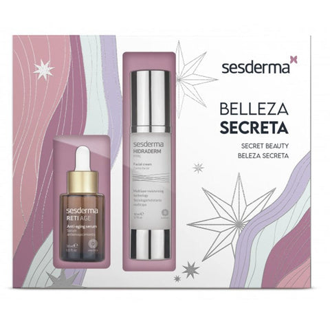 Sesderma Retiage Liposome Serum and Hidraderm Hyal Facial Cream in a 2-piece skincare set, featuring serum bottles and cream jar.