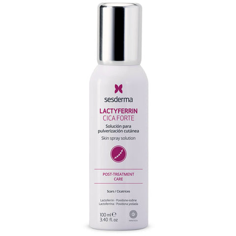 Sesderma Lactyferrin Cica Forte 100ml serum bottle with dropper, designed for skin soothing and repair, by Jag Couture London - New York.