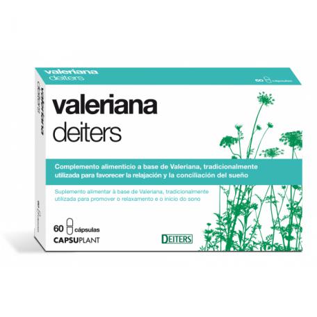 Deiters Valerian supplement in a bottle of 60 capsules by Jag Couture London New York, showing the product label and capsules.