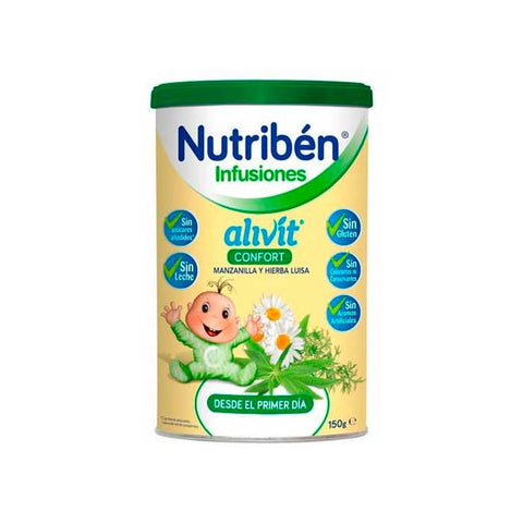 Nutribén Comfort Infusion 150g package with the product label, featuring a white and blue design, on a plain background.