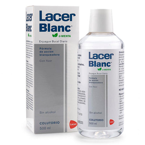 Lacerblanc mint mouthwash bottle by Jag Couture London New York, 500 ml, with label and cap visible.