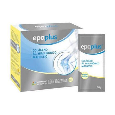 Epaplus Collagen Hyaluronic Magnesium Lemon Flavour powder sachets by Jag Couture London - New York, showing 14 sachets on a white background.
