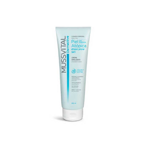 Jag Couture London Mussvital Atopic Body Cream 250ml jar showing smooth cream inside, with the product label visible.