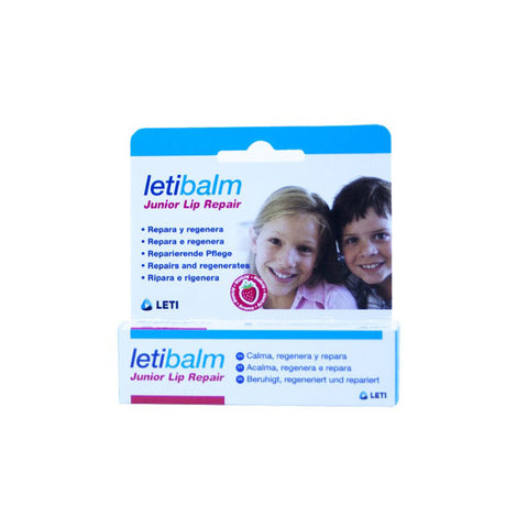 Letibalm Junior Lip Repair tube with strawberry aroma, 10ml, by Jag Couture London - New York, showing the lip balm container.