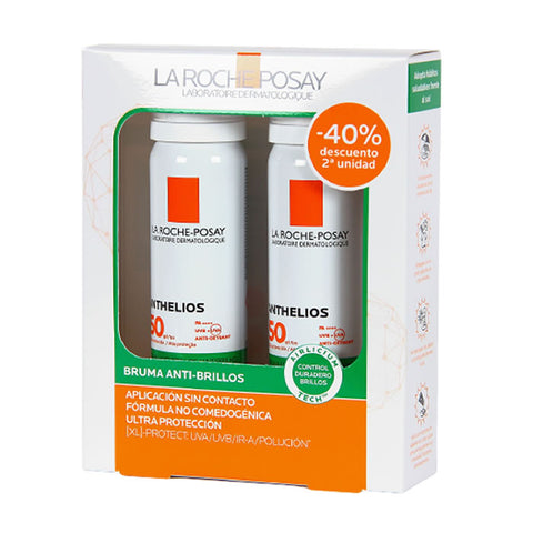 La Roche Posay Anthelios SPF 50 Invisible Mist in two 75ml bottles, featuring a spray-on sunscreen from Jag Couture London - New York.