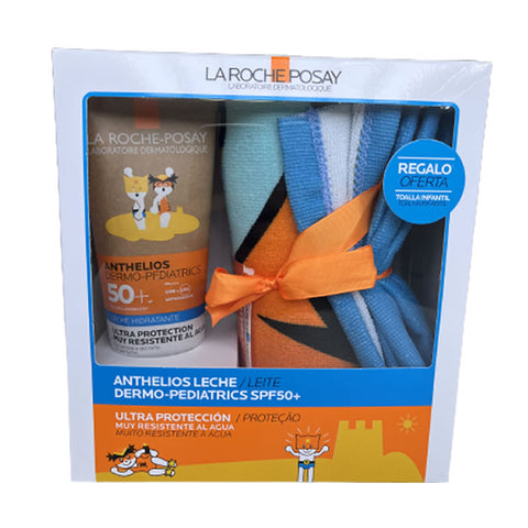 Set of two La Roche Posay Anthelios Dermo Pediatrics SPF 50 milk bottles, 250ml each, for sensitive children's skin.