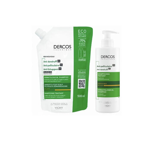 Vichy Dercos Anti Dry Dandruff Shampoo 400ml + Eco Refill 500ml Jag Couture London - New York