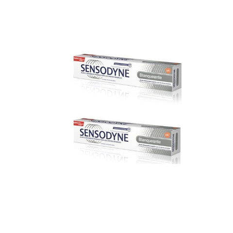 Two tubes of Jag Couture London Sensodyne Whitening Toothpaste, 75ml each, in a duplo pack, featuring bright packaging and branding.