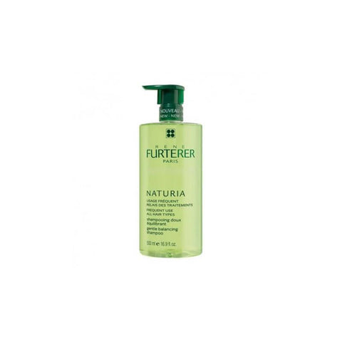 Rene Furterer Naturia Extra Gentle Shampoo in 500ml bottle, with a clear label, suitable for natural hair care.