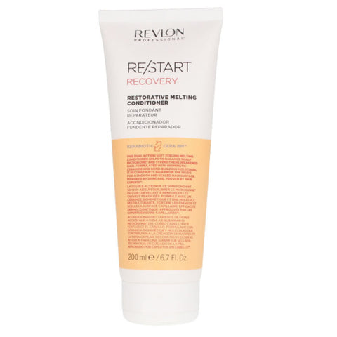 Revlon Re-Start Recovery Restorative Melting Conditioner in 200ml bottle, shown with packaging and product details.