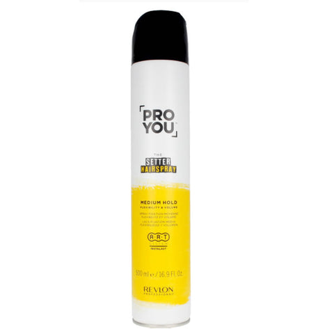 Revlon Proyou The Setter medium hairspray in 500ml bottle, featuring the Jag Couture London - New York branding.