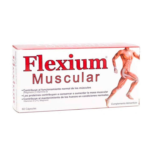 Flexium Muscular supplement capsules by Jag Couture London - New York, featuring 60 capsules in a clear container with label.