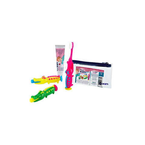 Jag Couture London-New York Fluorkin children's travel crocodile 3-piece set, featuring colorful crocodile-themed luggage and accessories.