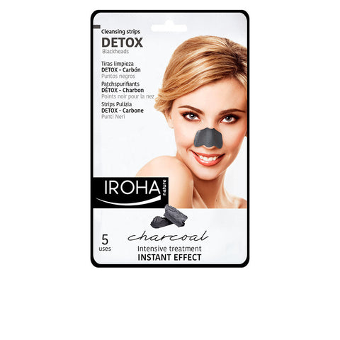 Jag Couture London Iroha Nature Detox Nose Strips removing blackheads, showing five white strips on a clean nose.