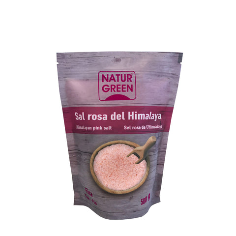 Fine Himalayan salt from Naturgreen in a 500g package, featuring the Jag Couture London - New York brand label.