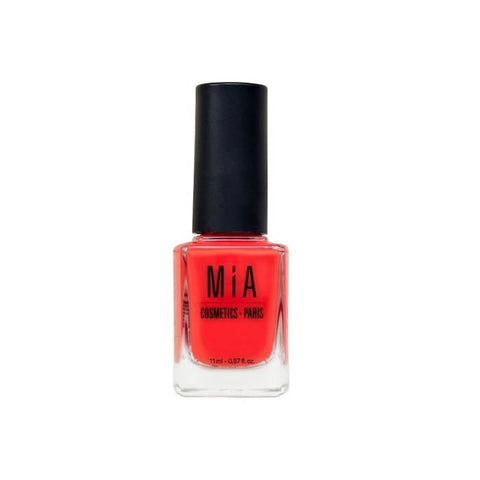 Jag Couture London New York Mía Cosmetics Sweet Tangerine nail polish bottle with orange-colored polish inside.