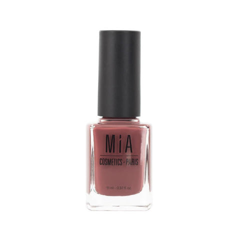 Jag Couture London New York Mía Cosmetics Terracotta nail polish bottle with orange shade and gold cap.