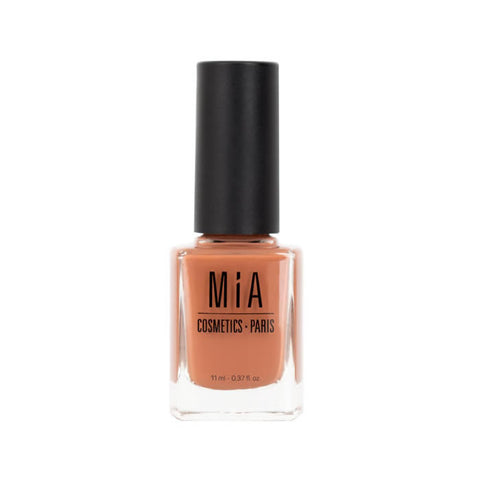 Jag Couture London New York Mía Cosmetics Toffee nail polish bottle showing the rich caramel-colored lacquer.