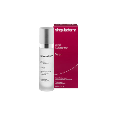 Singuladerm Xpert Collageneur Instant Firming Serum in a 50ml bottle, showcased with a sleek design and professional packaging.