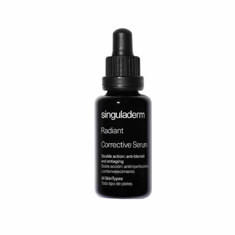 Singuladerm Radiant Corrective Serum in 30ml bottle, showcasing sleek packaging and applicator for brightening skin.