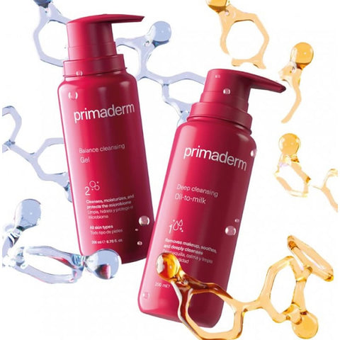 Jag Couture London Primaderm Double Cleansing Pack with oil and gel, 200 ml, featuring a gift set for effective skin cleansing.