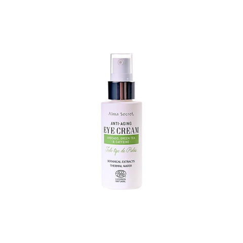 Alma Secret eye cream by Jag Couture London with avocado, green tea, and caffeine for anti-aging and revitalizing eye care.