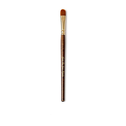 Gold José Ojeda synthetic tongue brush in chocolate color, designed for precise makeup application, single piece from Jag Couture London.
