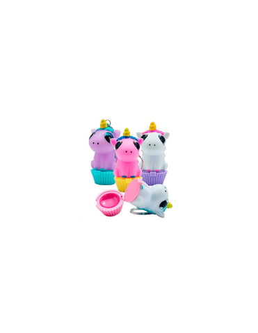 Martinelia Unicorn lip gloss keychains by Jag Couture London-New York, featuring colorful unicorn designs and shiny finishes.