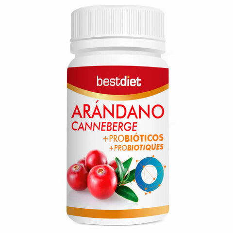 Jag Couture London - New York Best Diet Arándano Canneberge probiotic supplement in a 30-caps bottle, featuring berries and probiotic capsules.