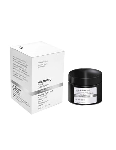 Hydrating Azelaic Evan Out cream by Jag Couture London for Alchemy Care Cosmetics, 50ml jar with white and silver packaging.
