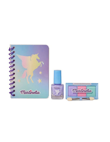 Martinelia Galaxy Dreams notebook and beauty sets by Jag Couture London New York, featuring celestial-themed designs and elegant packaging.