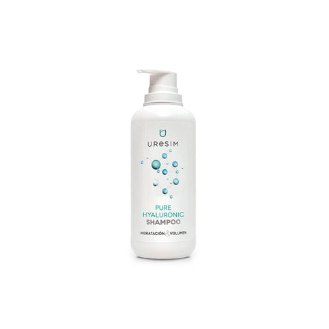 Jag Couture London New York Uresim Hyaluronic Acid Shampoo 400ml bottle with clear label and pump dispenser on a white background.