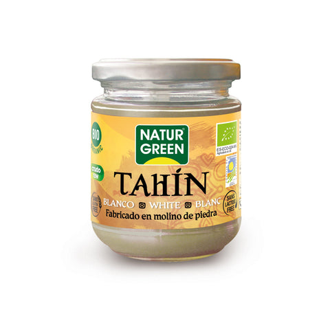 Jar of Naturgreen Pure Sesame Tahini 300g from Jag Couture London New York, showing smooth, creamy sesame paste inside.