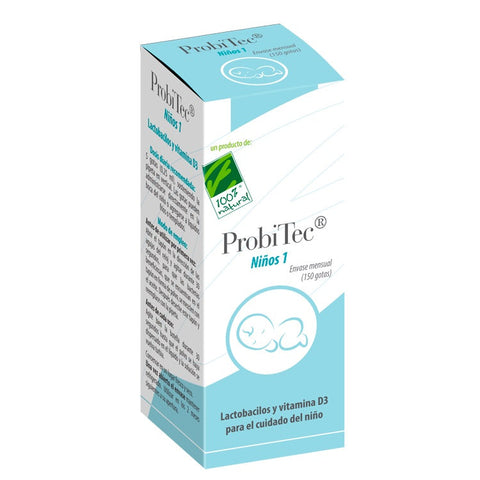 100% Natura Probitec Niños 1 supplement in 7.5ml bottle by Jag Couture London New York, featuring natural ingredients for children.