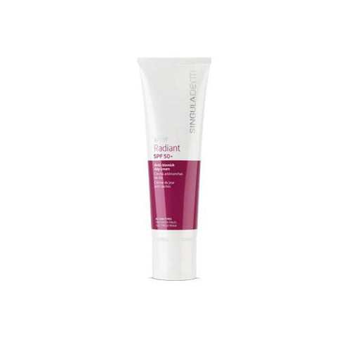 Singuladerm Xpert Radiant SPF50+ 50ml tube, skincare product with brightening and sun protection features.