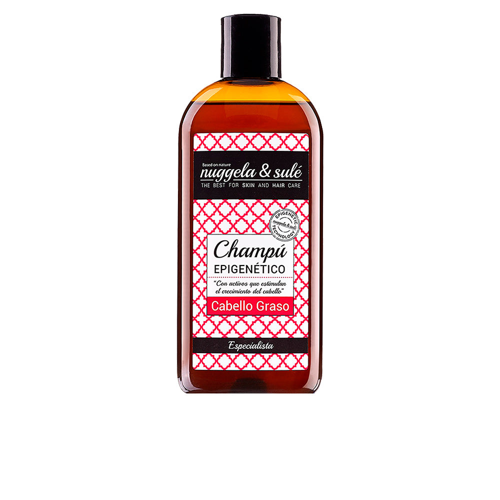 Nuggela & Sulé Epigenetico Fat Hair Shampoo 250ml bottle with label, shown in a natural setting with a white background.
